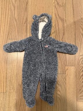 Patriots NFL Team Apparel Plush Navy Baby One-Piece Hooded Romper